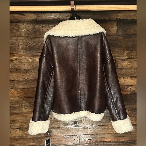 Laundry By Shelli Segal Brown Bomber Jacket with Cream Lining - Picture 3 of 10